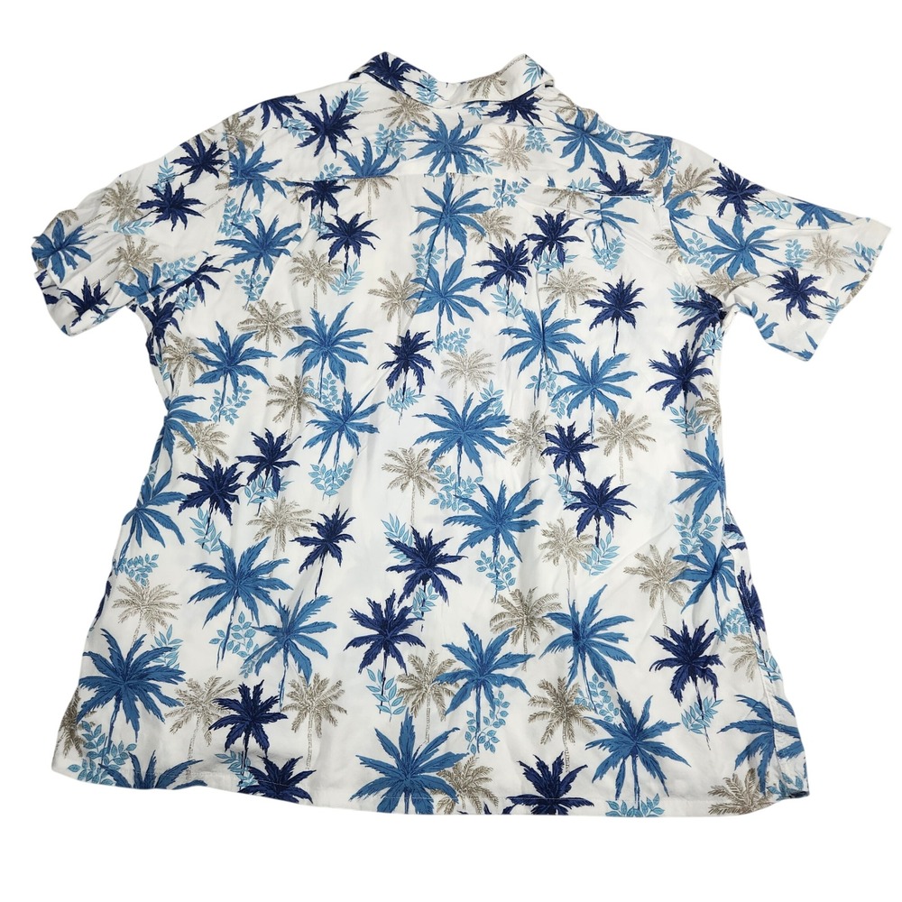 Campia Moda Hawaiian‎ Shirt Mens XL White Blue Rayon Palm Tree Tropical Aloha - Picture 3 of 10
